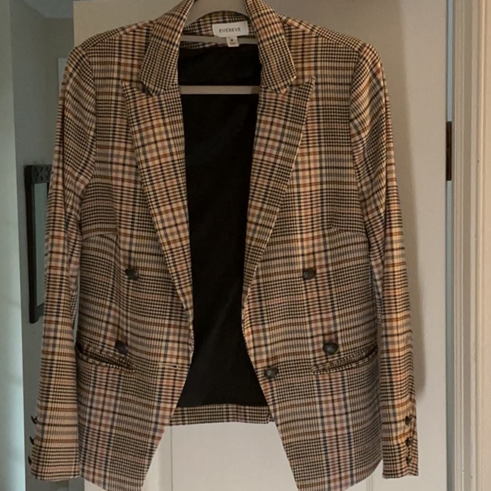 Evereve Double Breasted Multicolor Plaid pink Checkered Blazer M Medium